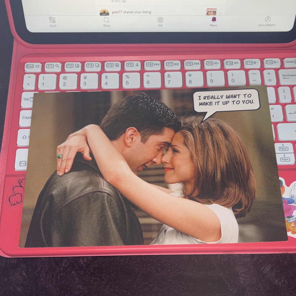 Friends TV Show Ross & Rachel Photo Post Card with Quote